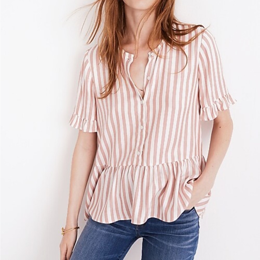 XL Madewell Pink and Ivory Stripped Top